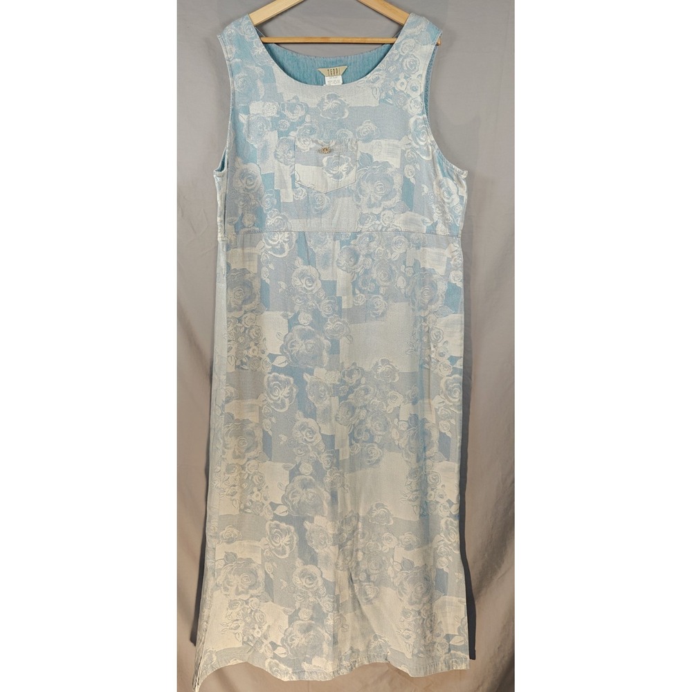 1990's soft denim Sleeveless maxi dress floral print XL Y2K Lagenlook Modest